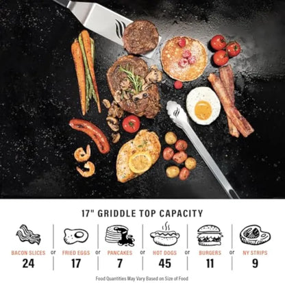 60,000 BTU Commercial Griddle | 17" Heavy-Duty Cast Iron Flat Top Grill for High-Volume Cooking